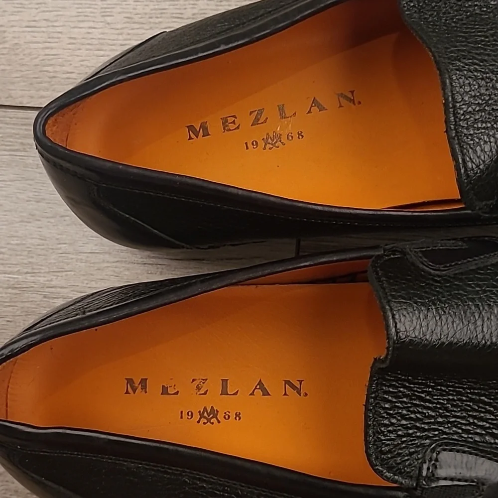 MEZLAN Spain‎ Black Grain Leather Merlo Model Sz 9.5 M Mens Loafers Dress Shoes